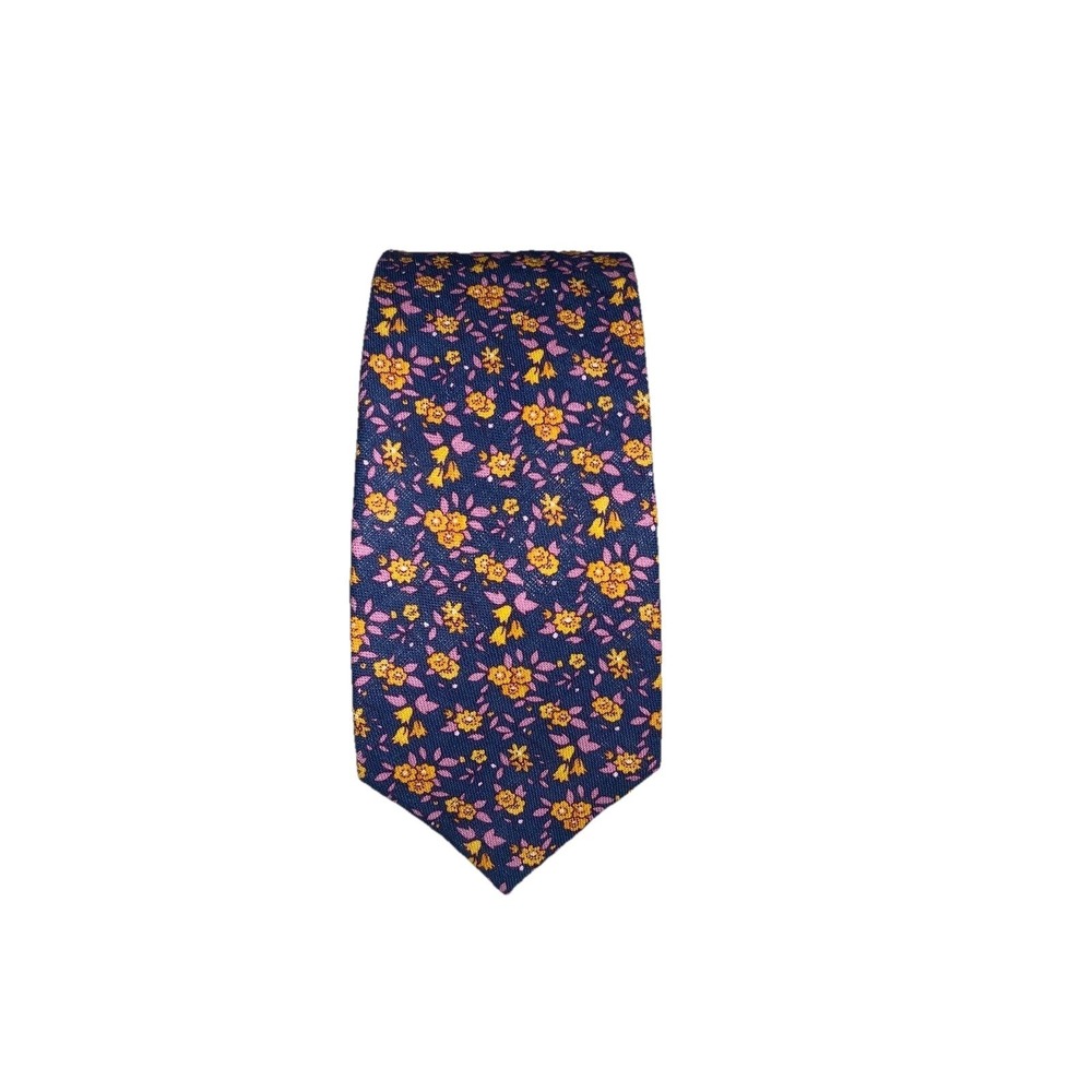 Suitor Linen/Cotton Necktie Navy With Multi Floral Print 61" L  X  2.75" Width